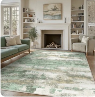 Green Modern Abstract Machine Washable Indoor Area Rug with Non-Slip Backing size 5 X 7 