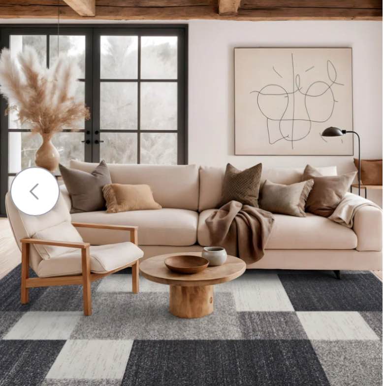 Akieba Geometric Tufted Gray/Black/Ivory Non-Slip Rubberback Area Rug. size  rectangle 6’6” X 9 