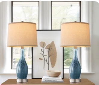 4.5" modern gradient blue glass table lamp with USB port for bedroom ,set of 2