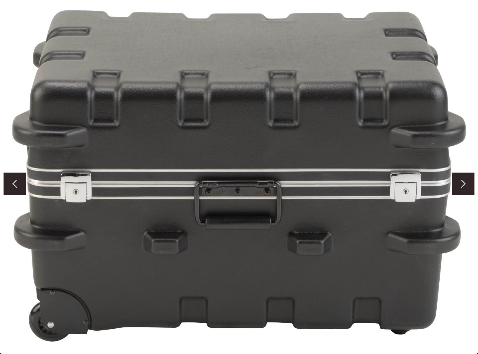 rugged, wheeled  equipment case.  It features a durable molded plastic exterior for maximum impact resistance. 