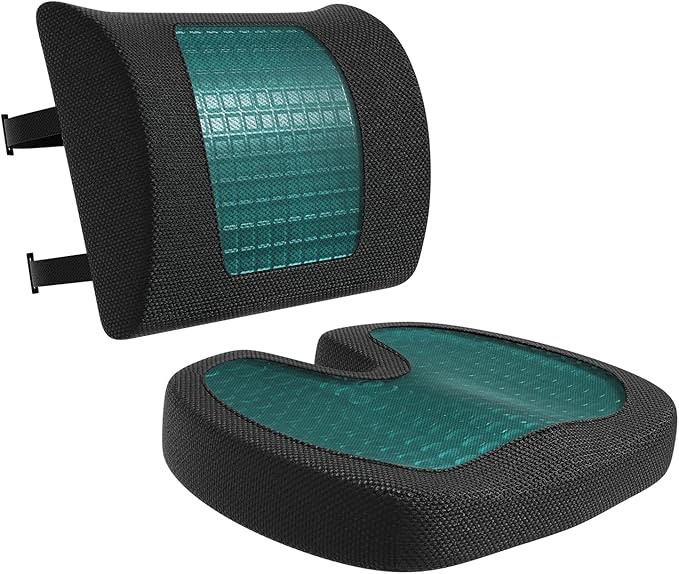 Amazon Basics Comfortable Seat Cushion & Lumbar Support for Office Chairs, Memory Foam, Black
