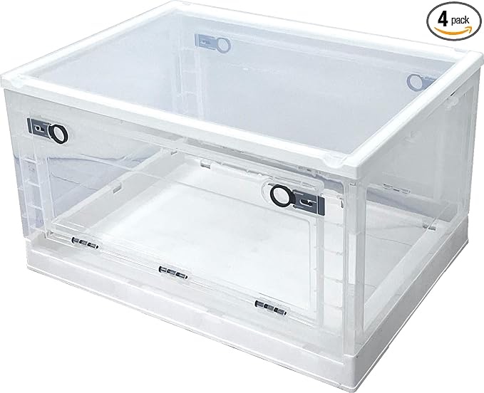 Extra Large 80 L Storage Bin Organizing Container Clear Folding Organizer Box,White,4Pcs