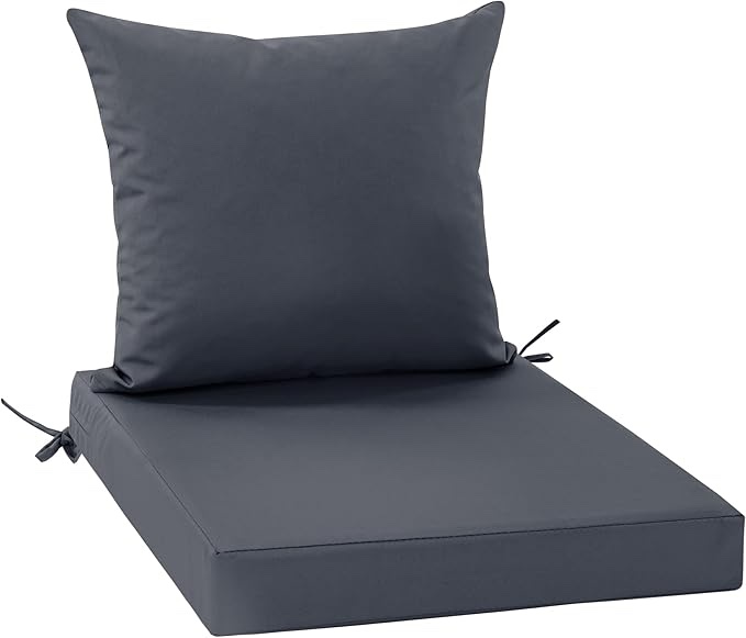 Waterproof Outdoor Cushions for Patio Furniture, Fade Resistant Backrest and Deep Seat Cushion Set with Removable Cover, 