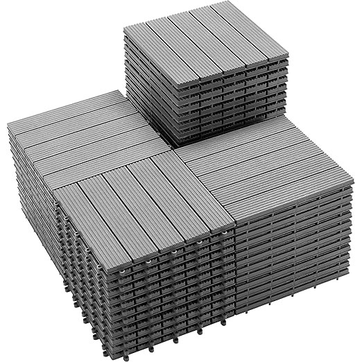 PrimeZone  Plastic Interlocking Patio Deck Tiles -  Anti-Slip Waterproof Indoor Outdoor Flooring, Patio Floor Decking for Balcony, Backyard, Garden & Poolside, All Weather Use, Grey