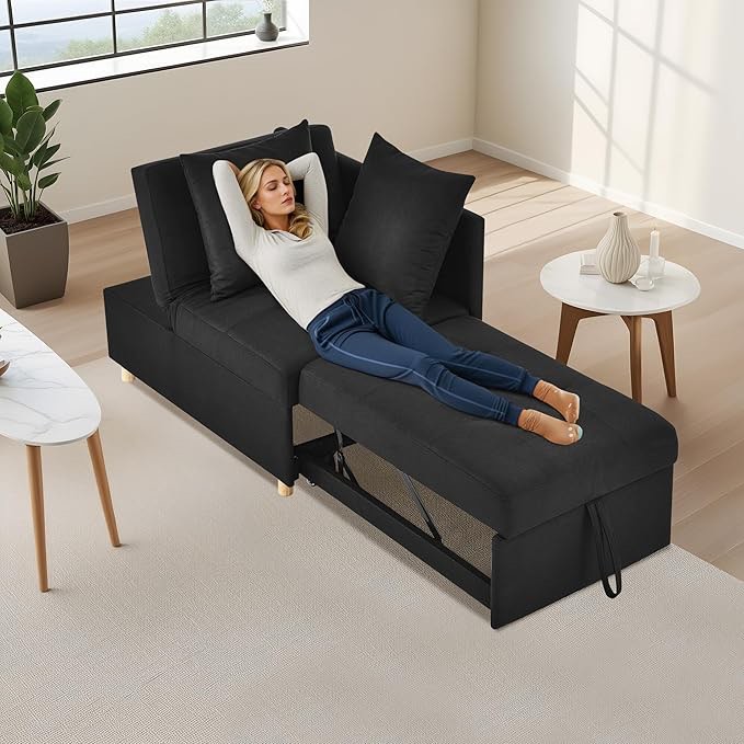 Sleeper Sofa Bed, 3 in 1 Convertible Pull Out Couch Bed, Small Loveseat Sleeper Sofa, Folding Futon Sofa Bed, Single Sofa Chair, Accent Armchair, Adjustable Backrest Recliner Daybed, Linen Fabric