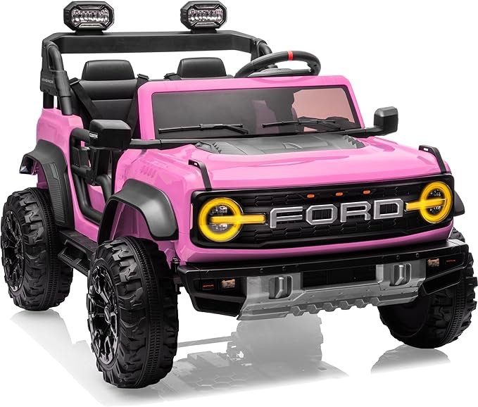 Seater Ride on Toys for Big Kids w/ 132lb Weight Capacity, 4WD Ride on Car Truck with Seat, Remote Control, Max Speed  MPH, LED Lights, Music, Toy Shovel, Soft Start (Black)