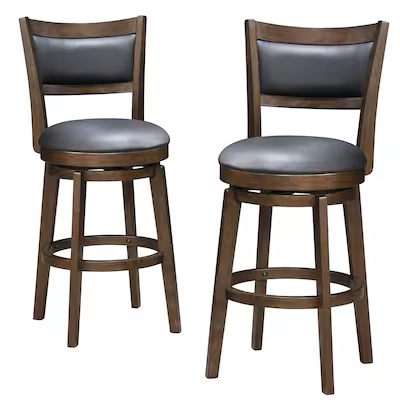 prilinex Black Walnut 26.0-in H Counter height Upholstered Swivel Wood Bar Stool 2 -Pack