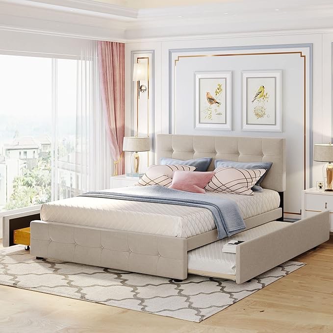Queen bed with trundle and drawers