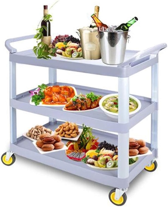 Trolley,Cart,Household Multi-Layer Trolleys,Cart Service Restaurant Warehouse Plus Thick Non Slip Handrail Design Pp Material Storage, 3