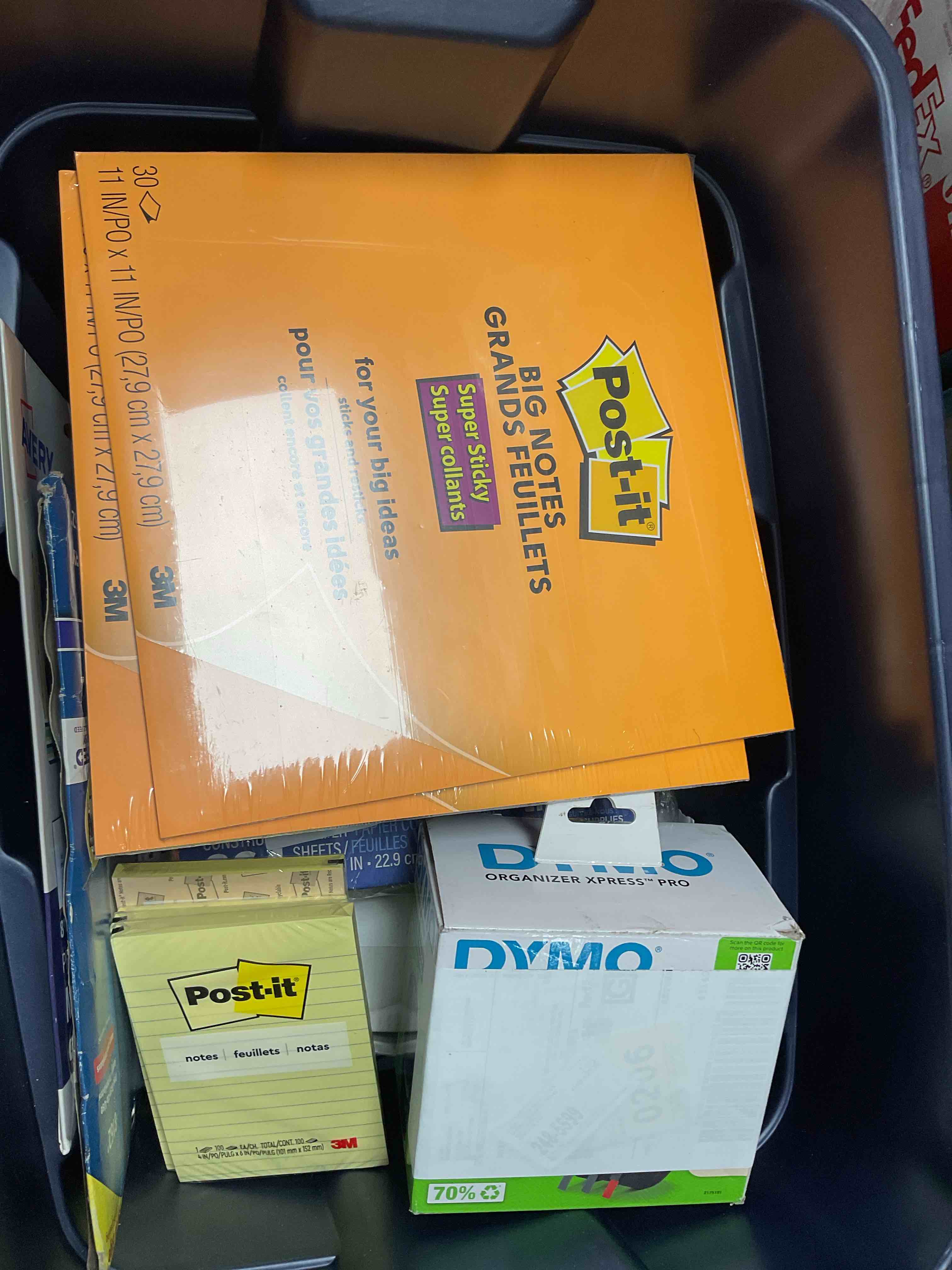 assorted Ziploc, post.it, and more 