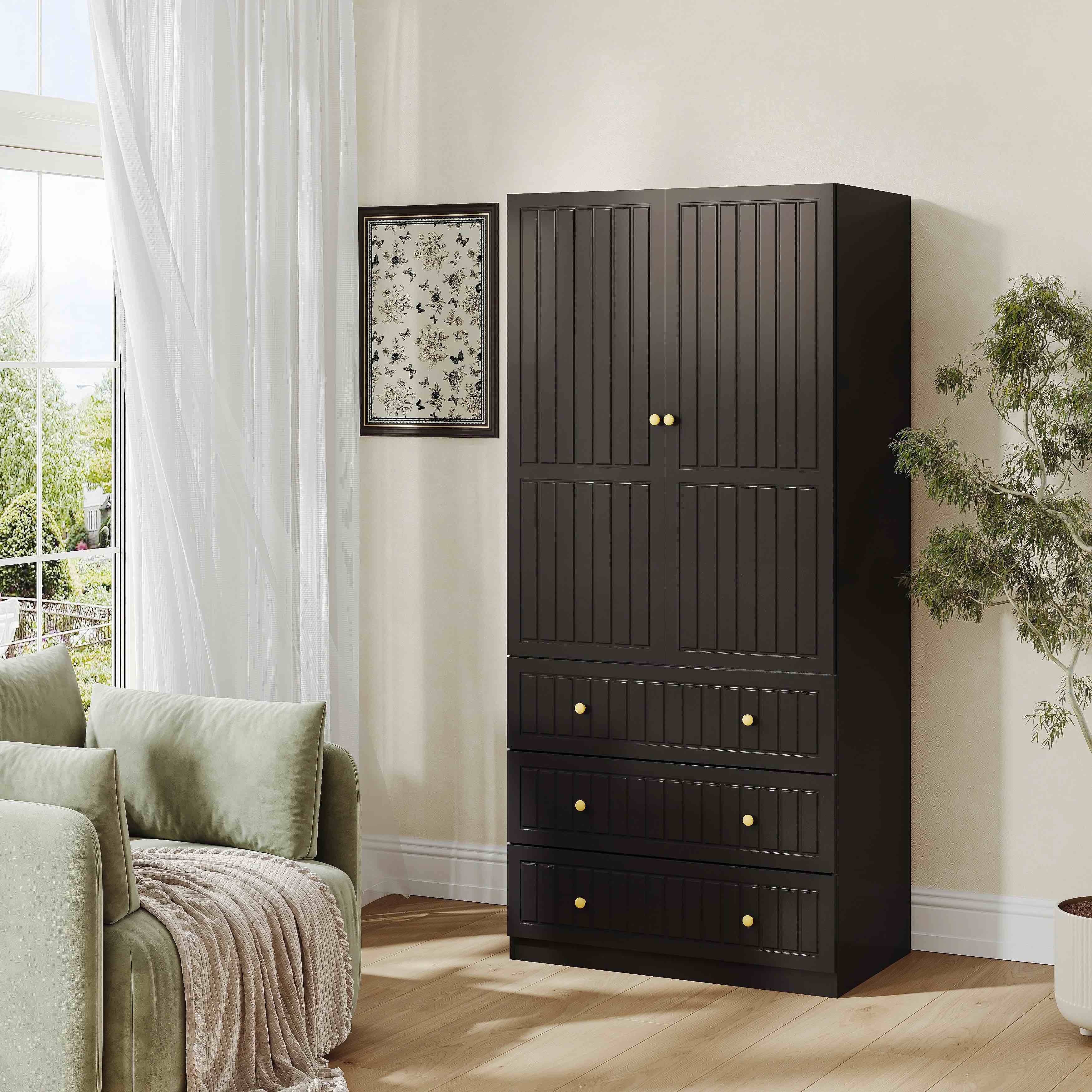 2 Door Armoire with 3 Drawers Color black 