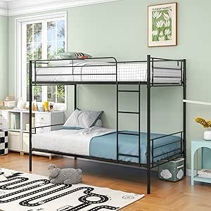 JURMERRY Bunk Bed Frame Twin Over Twin with Ladder Heavy Duty Metal Bed Frame