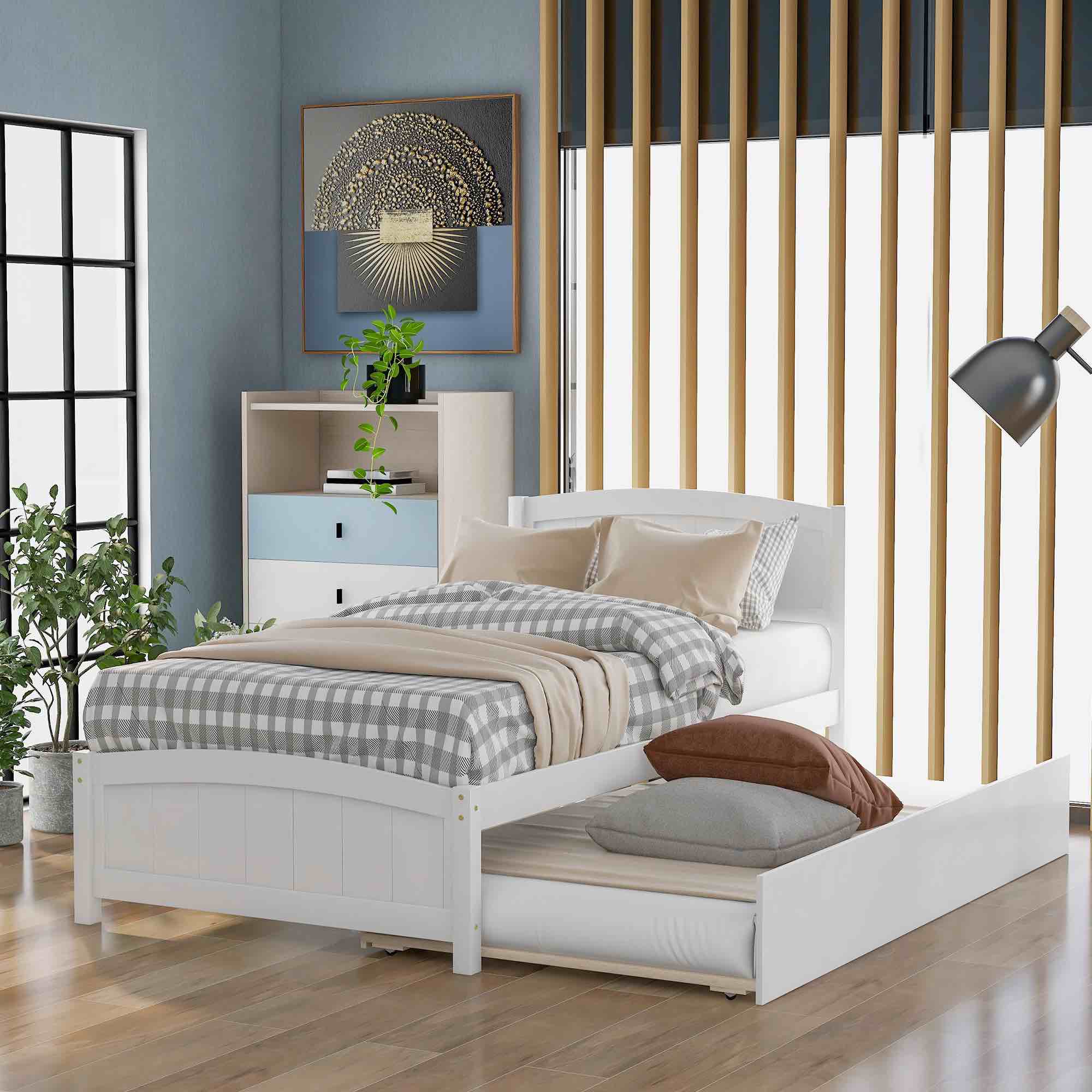 Twin Platform Bed w/ Trundle, White FedEx/UPS