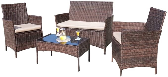 Homall 4 Pieces Outdoor Patio Furniture Sets Rattan Chair Wicker Set,Outdoor Indoor Use Backyard Porch Garden Poolside Balcony Furniture