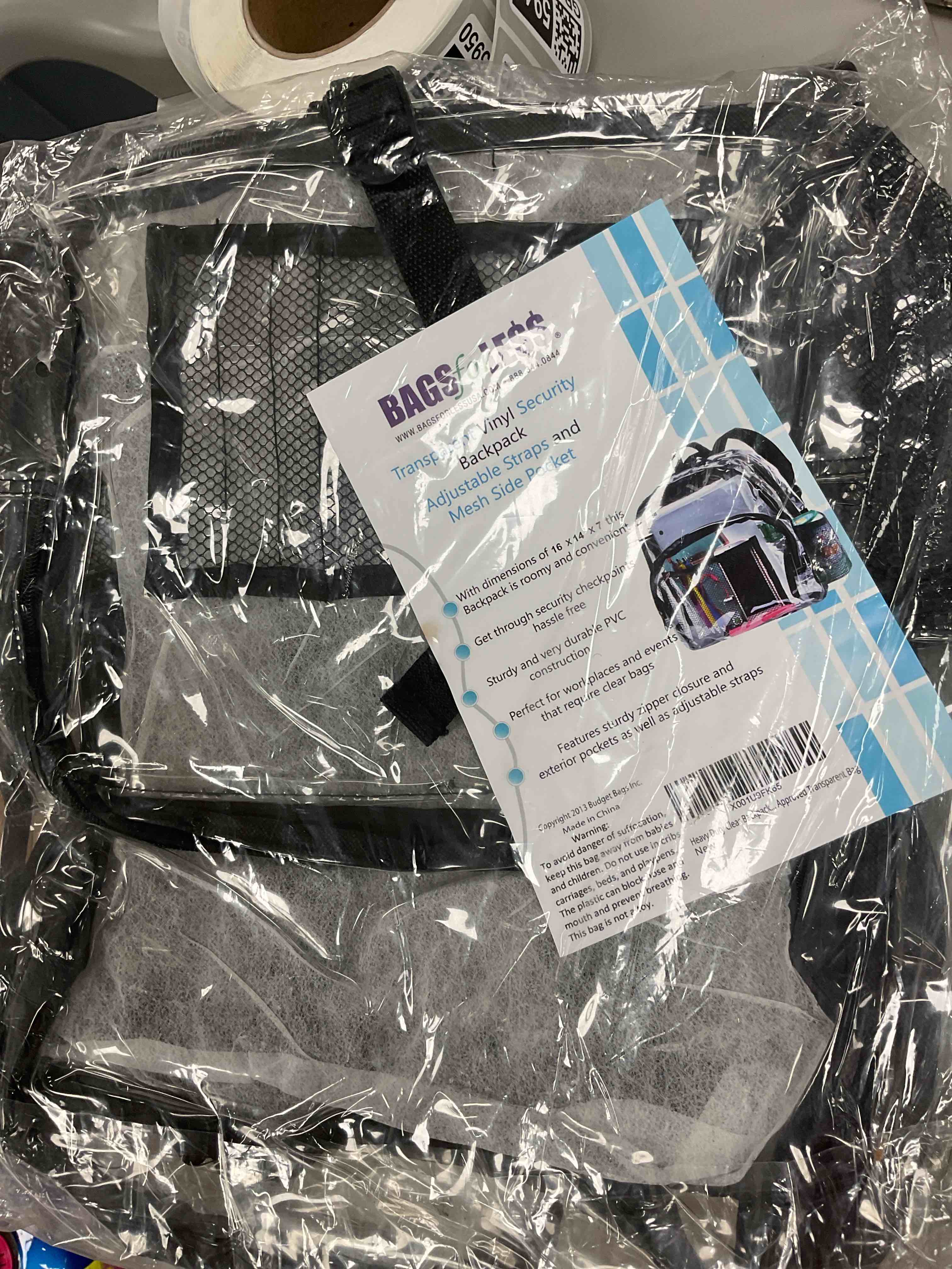 Vorspack Clear Backpack Heavy Duty PVC Transparent Backpack with Reinforced Strap Stitches & Large Capacity for College Workplace Security - Black