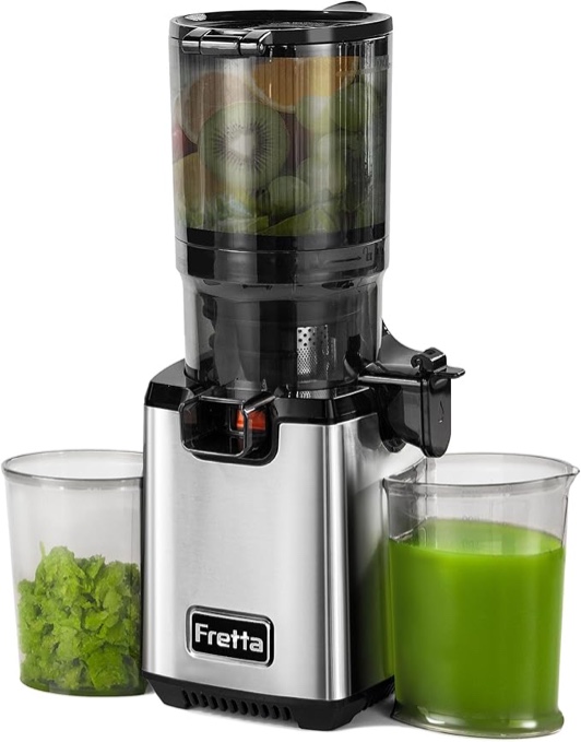 Cold Press Juicer,Fretta Juicer Machines Vegetable and Fruits,Masticating Juicer with 5.3'' Large Feed Chute fit Whole Fruits,BPA-Free, Reverse Function,250W