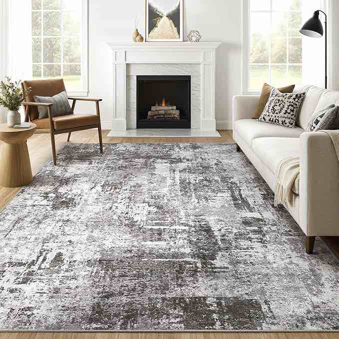 Area Rugs Living Room: Washable Large Abstract Modern Soft Rug Stain Resistant Indoor Floor Non Slip Accent Carpet for Bedroom Black Grey