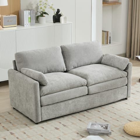 Roomfitters Cozy Oversized Upholstered Loveseat Cloud Sofa with Plush Double Cushion for Living Room, Light