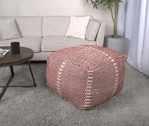 Morro Bay Handcrafted Water resistant Pouf, Orange and Red Multi (Multi