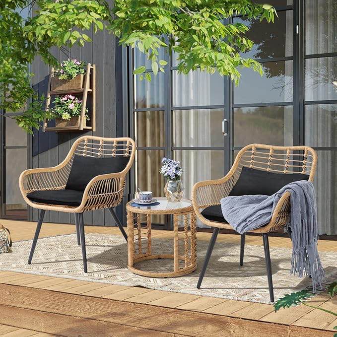 Round rattan three piece set