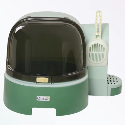Covered Litter Box, Easy to Clean Open Including and Openable Front Cover and Litter Scoop, Green