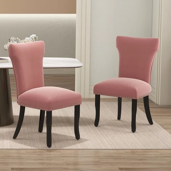 Heng Ming velvet dining chair, T-strap thick cushion, solid wood legs,srt of 2
