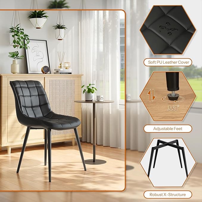 HOOBRO Dining Chairs  Upholstered Dining Room Chairs, Modern Faux Leather Kitchen Chairs for Living Room, Dining Room, Kitchen, Study