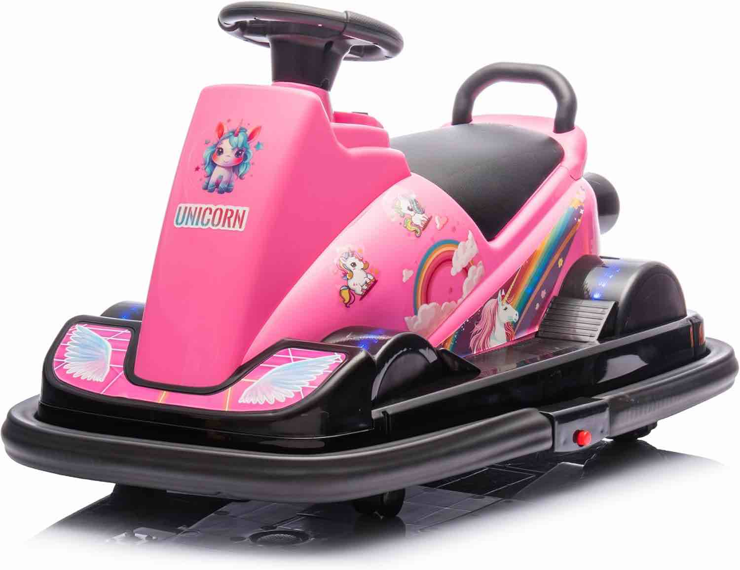 Bumper Cars for Toddlers Ages 3-5 Kids Ride On Bumper Car 360° Rotation 12V Electric Bumper Cars for Boys Girls Toy Christmas Birthday Gift, with Waterfall Lights Music/Horn/Stickers, Pink