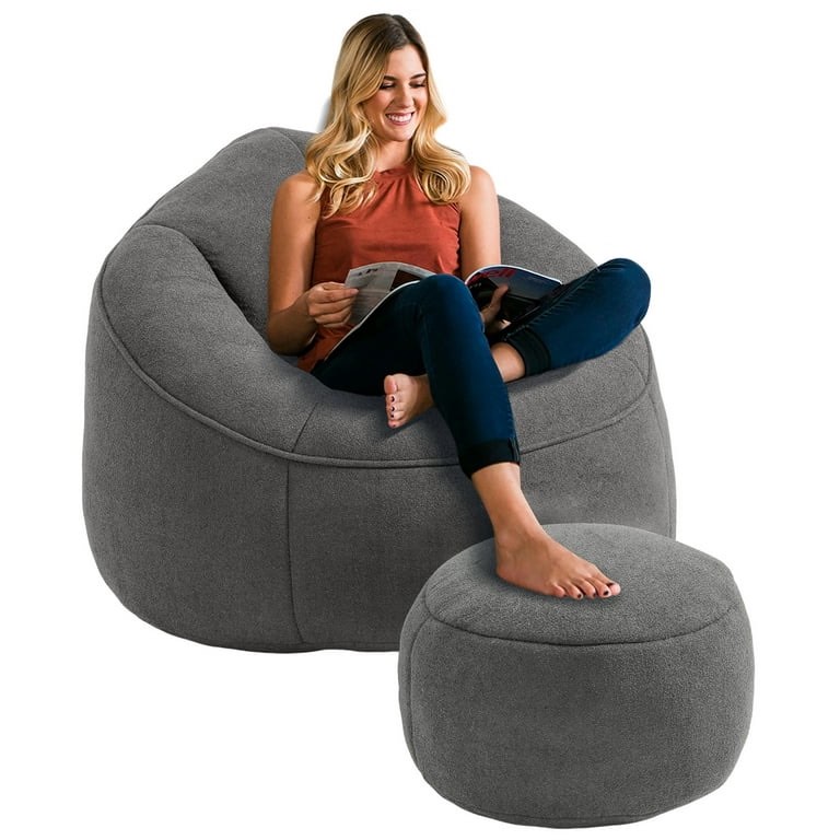  Chair, Lazy Sofa Beanbag with Ottoman for Living Room, Dorm - Gray