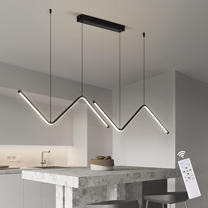 JAYMP Geometric Shaped Modern Chandelier LED Dimmable Pendant Lighting for Dining Room Kitchen Island Cafe Bar Hanging Lamp (Black