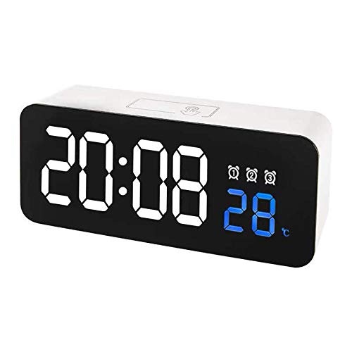Full Screen LED Alarm Clock Sharp/High Contrast Display (Black Background & White Digits) Alarm Clock for Seniors Low Vision & Vision Impairment Display Time Date Temperature (White Color Frame