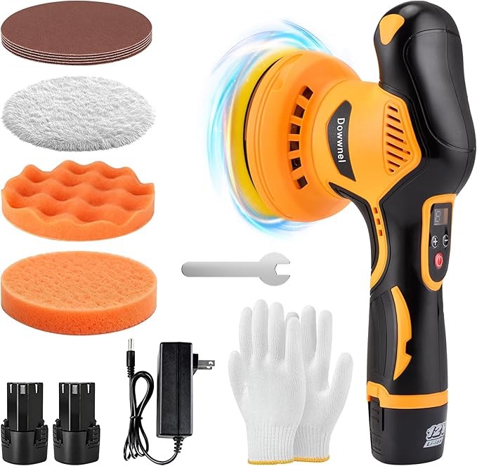 Cordless Car Buffer Polisher,Orbital Eccentric Buffers with 8-Speed Adjustment,2500-5500RPM,1200W Random Orbital Buffer for Floor,Car,Furniture,Metal Waxing and Polishing With Professional Buffing Kit