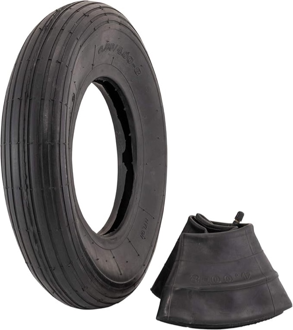 Marathon 4.80/4.00-8" Ribbed Tread Replacement Pneumatic (Air-Filled) Tire and Inner Tube Set, Fits 8-Inch Wheel/Rim, Wheelbarrow/Garden Cart/Lawn & Garden Use, Straight Valve Stem