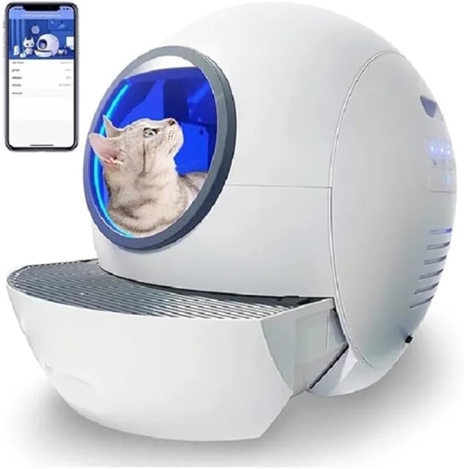 ENTOP Extra Large Automatic Cat Litter Box with APP Control & Safe Alert & Smart Health Monitor, Odor Removal for Multiple Cats (White/)