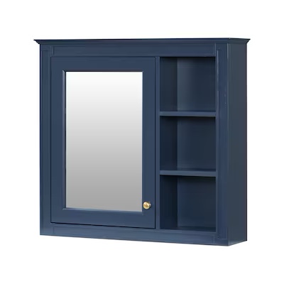 30-in x 28-in Surface Mount Blue Mirrored Rectangle Soft Close Medicine Cabinet