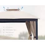 Metal Outdoor Double Roof Gazebo, with Mosquito Nets and Solar Lamp Bands, Galvanized Steel