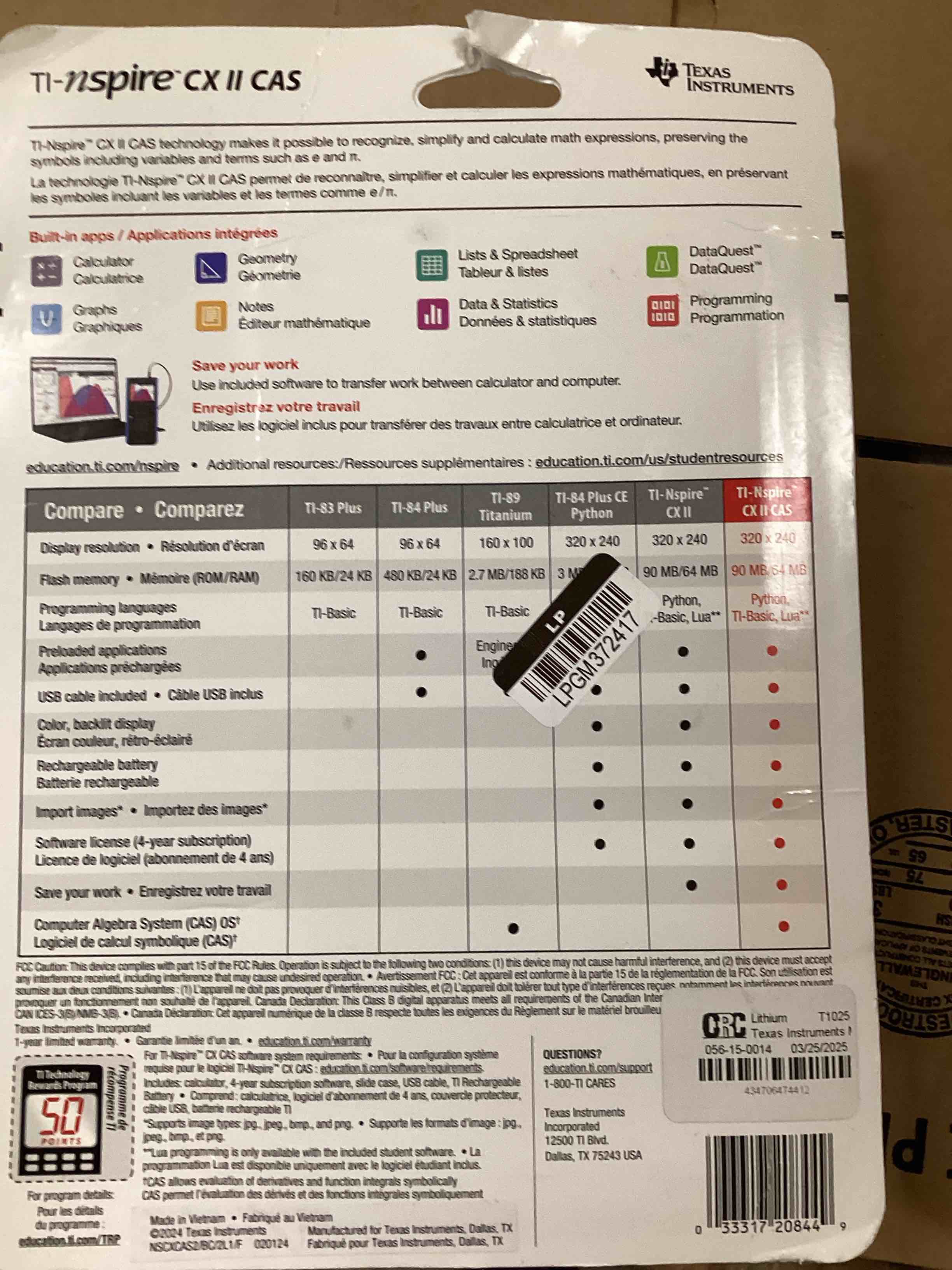 Texas Instruments TI-Nspire CX II CAS Color Graphing Calculator with Student Software (PC/Mac) Blue