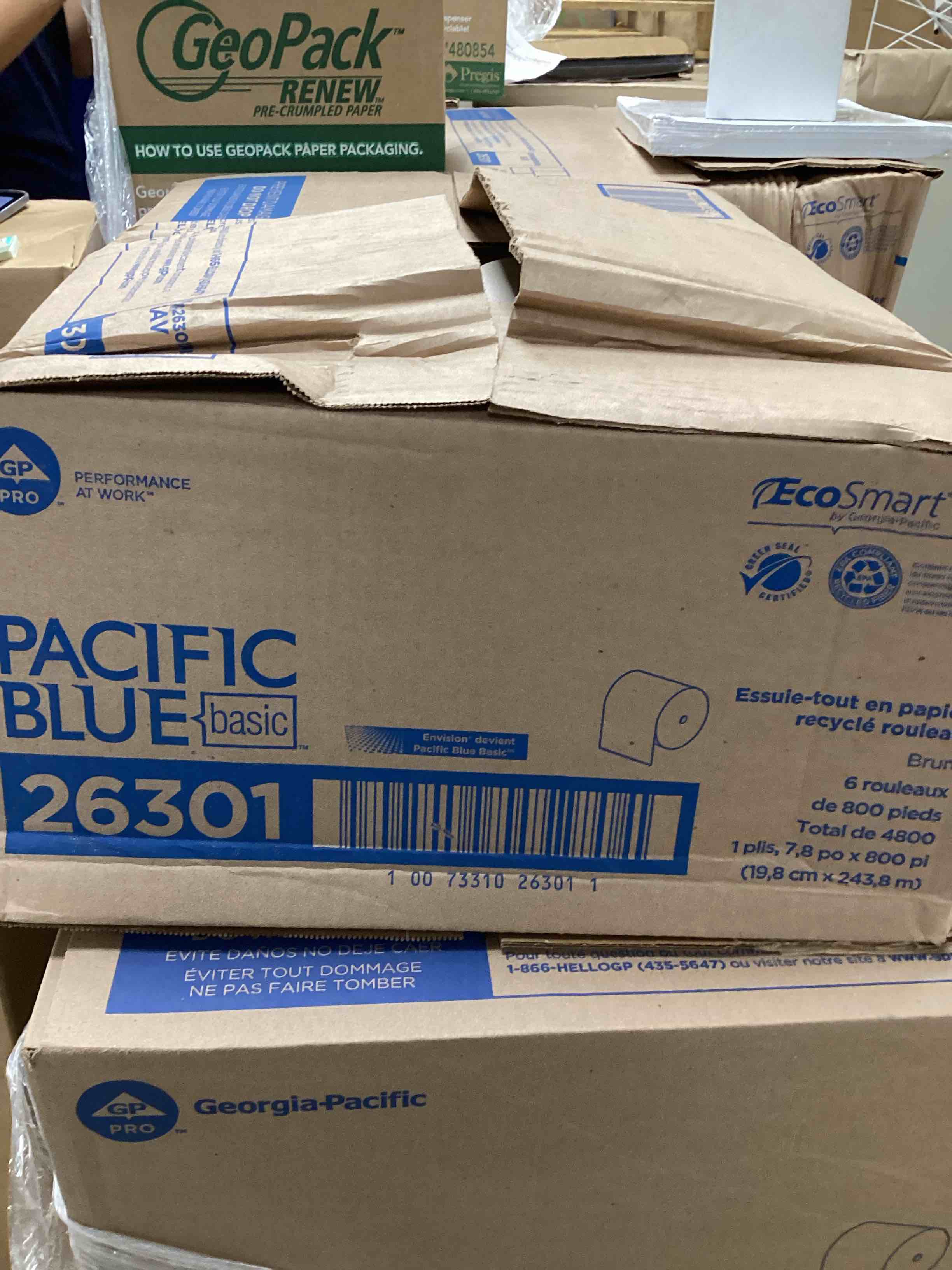 Pacific Blue Basic Recycled Hardwound Paper Towel Rolls 26301 Brown 6 Count (800 Feet/Roll)