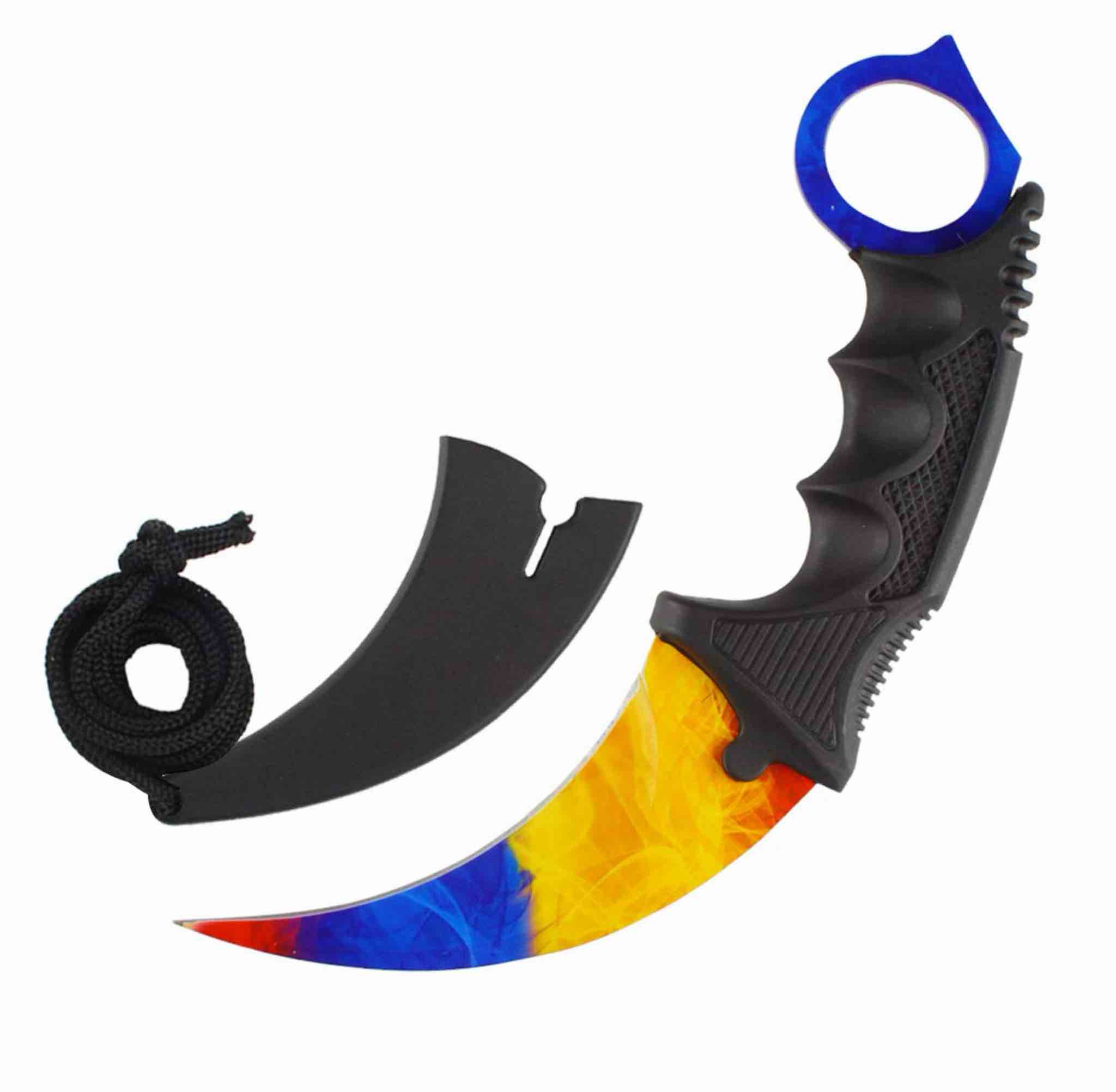 Andux Karambit Camping Hunting Tool with Sheath and Cord ZD-01 (Tricolor- Yellow Blue Red)
