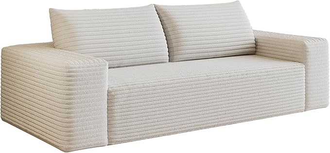 Loveseat Sofa, Boneless Memory Foam Couch No Assembly, Small Deep Cloud Couches in A Box, Plush Sofas Fit for Living Room, Bedroom, Apartment, Home Office (White,  inch)