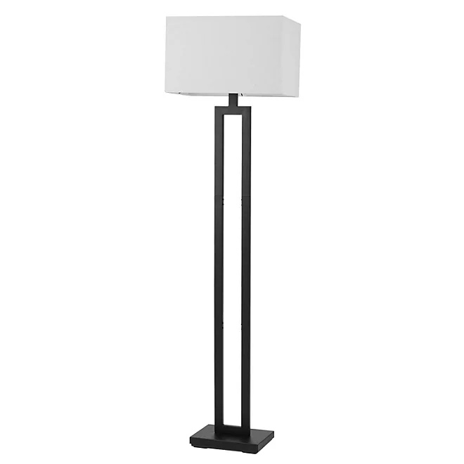 Globe Electric D'Alessio Floor Lamp in Matte Black with Linen Shade and LED Bulb