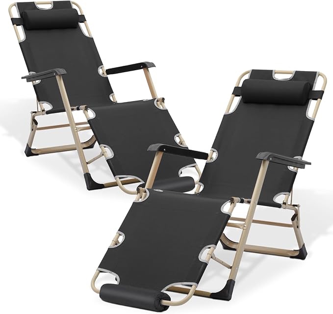 Athena Collection Zero Gravity Outdoor Lounge Chair  Width Reclining Pool Lounge Lawn Chairs Recliner with Headrest Foot Pad, Outdoor Chaise for Beach Patio Backyard Outside, Black(It’s just a nothing  more )