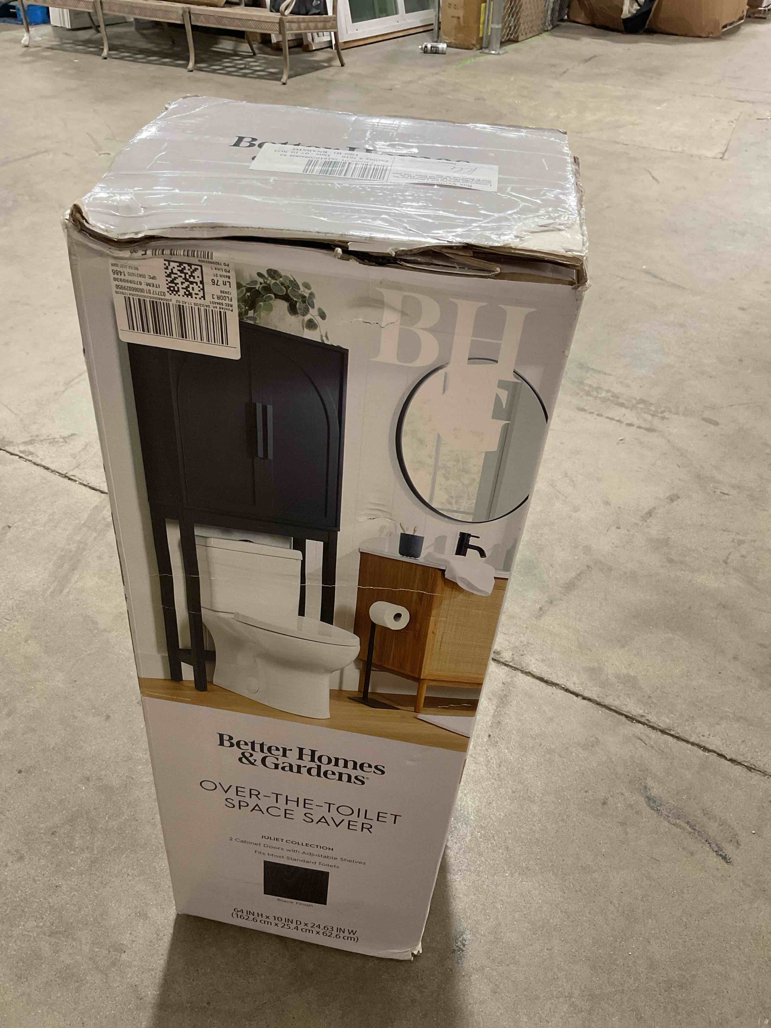 Better Homes & Gardens Juliet over-the-Toilet Space Saver Cabinet, 2 Adjustable Shelves, Black