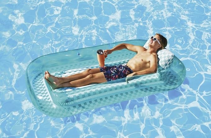 Inflatable Sun Tub Tanning Pool Float (Teal Checkered)