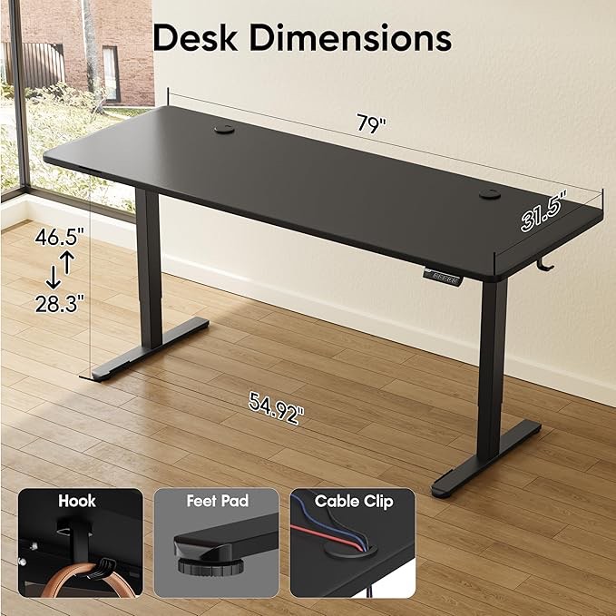 Monomi Electric Standing Desk, inches Height Adjustable, Ergonomic Home Office Sit Stand Up Desk with Memory Preset Controller (Black )(It’s just the Table, it doesn’t bring legs) 