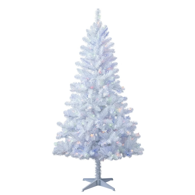 Holiday Time 6.5' Pre-Lit White Madison Pine Artificial Christmas Tree, Color-Changing LED Lights