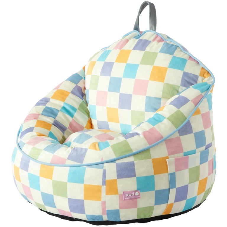 Room Revival Compressed Foam Bean Bag Chair for Kids, Rainbow Checkerboard