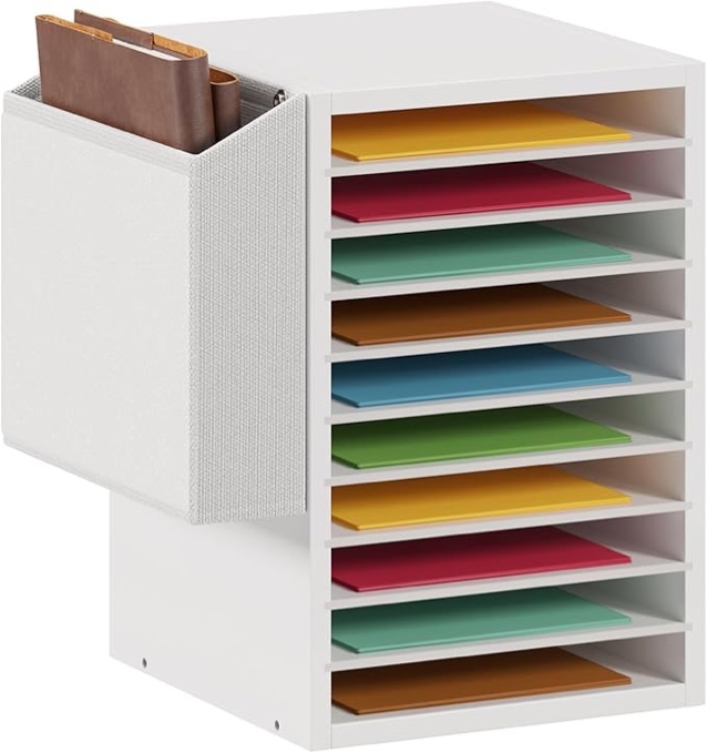 Office Mail Sorter, Wooden Paper Organizer with Storage Bag, 10 Tier Adjustable Classroom Mailbox, Removable Classroom Organization, Teacher Desk Organization for Office, Study, White