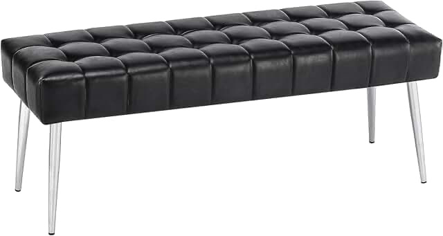 APICIZON End of Bed Bench, Black Indoor Entryway Bench with Metal Legs, Modern Faux Leather Cushioned Ottoman Bench for Living Room, Bedroom, Dining Room, Hallway- 44.5" L x 15" W x 17.5" H