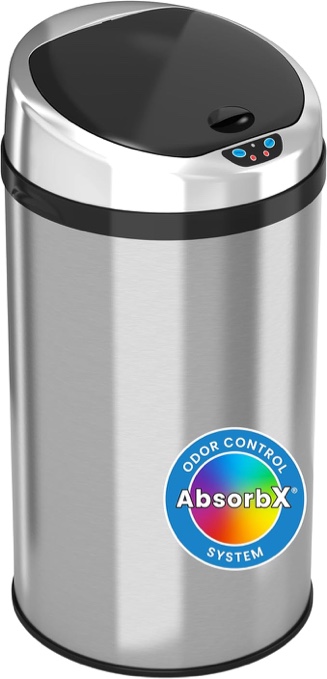 iTouchless 8 Gallon Touchless Sensor Kitchen Trash Can with Odor Control System, Stainless Steel, Round Garbage Bin for Home or Office